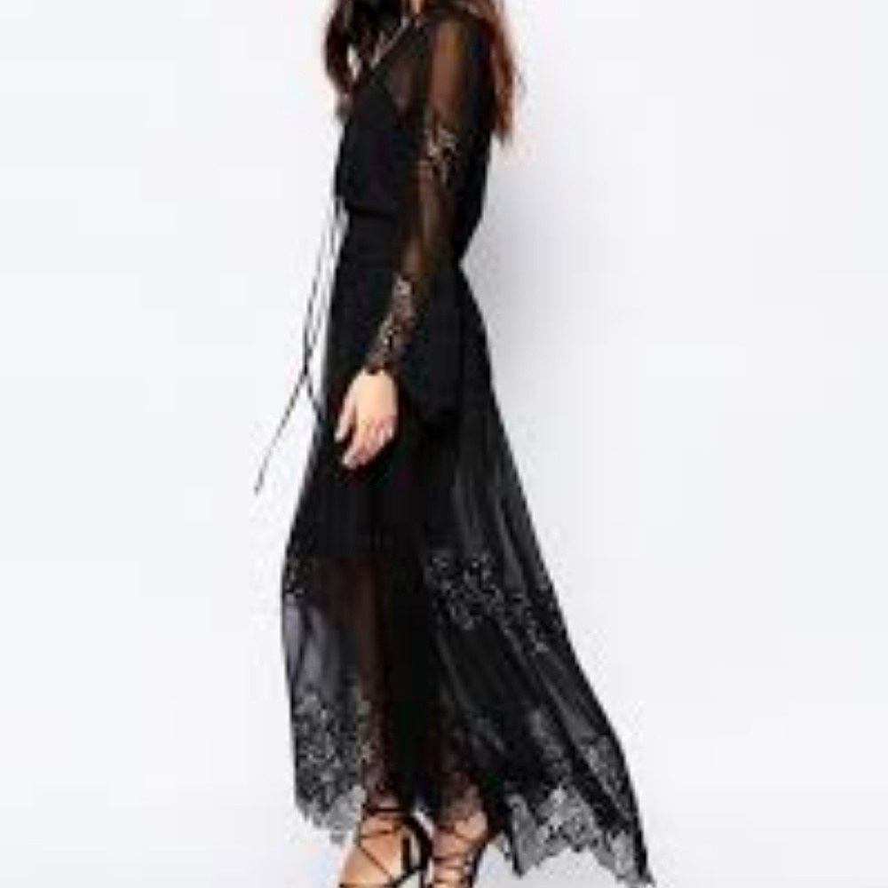 White Sand Chiffon Lace Maxi Dress - Black XS - Picture 3 of 3